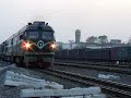 4 diesel engines departing & southbound freight through