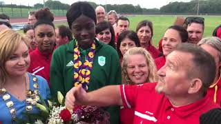 Double gold medal winner at the EYOF Rhasidat Adeleke receives a huge welcome home