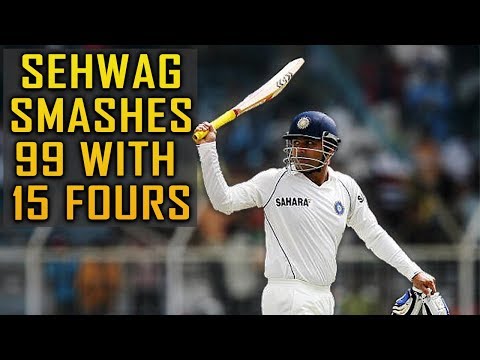SENSATIONAL SEHWAG 99 with 15 fours- gives a lesson to Sri Lanka.