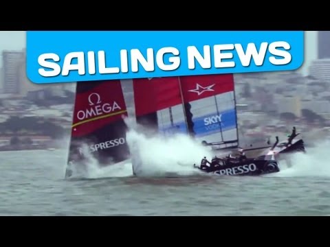 Emirates Team New Zealand - Emirates Team New Zealand suffered a nosedive at the third mark rounding, reducing the boatspeed from 40 knots to 13 and flicking two crewmembers, Rob Waddel...