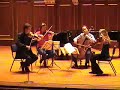 st. lawrence string quartet in rehearsal at jordan hall, boston november 18th, 2007.  playing a bit of beethoven.

the st. lawrence string quartet

geoff nuttall, violin
scott st. john , violin
lesley robertson, viola
christopher costanza, cello

having walked on stage together over 1800 times in the past eighteen years the st. lawrence string quartet (slsq) has established itself among the world-class chamber ensembles of its generation. in 1992, they won both the banff international string quartet competition and young concert artists international auditions, launching them on a performing career that has brought them across north and south america, europe and asia.

the long awaited initial recording of the st. lawrence quartet, schumann's first and third quartets, was released in may 1999 to great critical acclaim. the cd received the coveted german critics award, the preis der deutschen schallplattenkritik, as well as canada's annual juno award. bbc music magazine gave the recording its 
