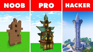 Noob vs. Pro vs. Hacker : TALL HOUSE BUILD CHALLENGE! In Minecraft Animation
