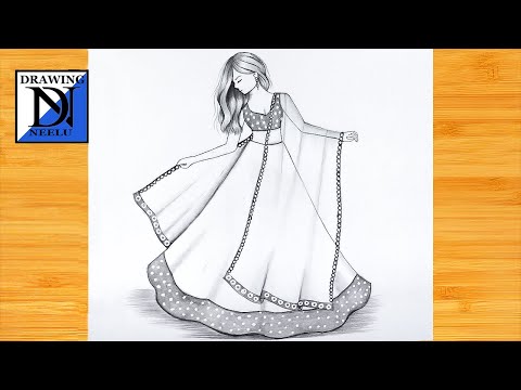 Play this video How to draw a Girl with Beautiful Traditional Dress  girl with Beautiful lehenga  Mandala art