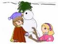 Phoebe and Darwin Build a Snowman