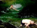 john pickering and chris benson (both psycho englishmen) jumping in to freezing cold water at lyn valley, vancouver.