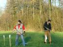 Hauke and me shooting our warbows. Hard to see, but seriously having fun.