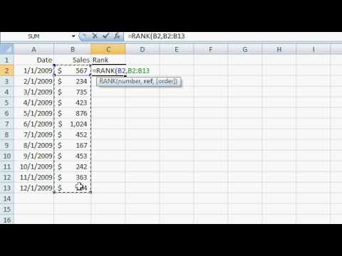 how to use the rank function in excel
