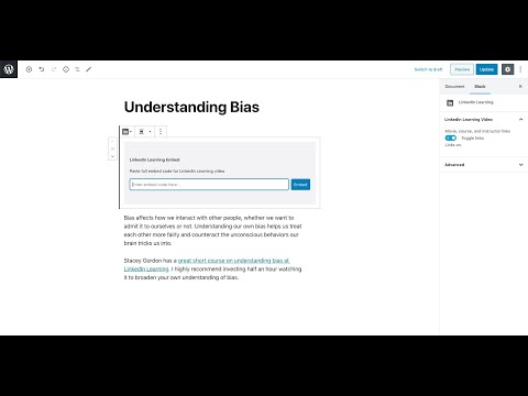 Using the lil-embed plugin to add a LinkedIn Learning embed block to WordPress