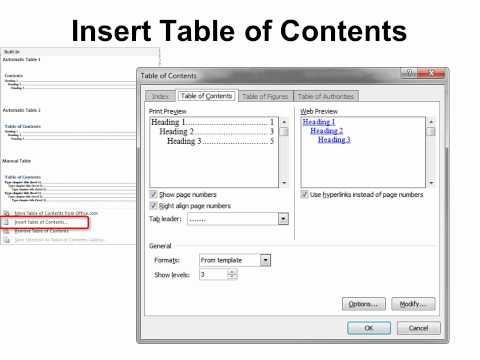 how to create table of contents in word 2010