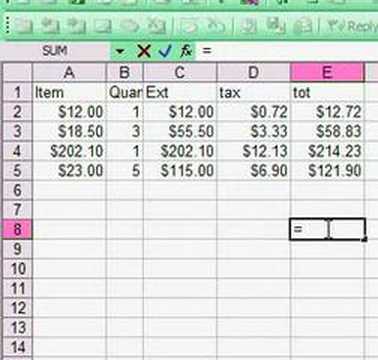 Excel Spread Sheet Basics - Using a Formula