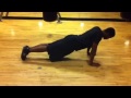 Workout of the week 1/6/13 - Warmup:
10 mins treadmill
15 Body weight squats
15 fire hydrants
20 medicine ball slams

Routine:
1a 3x20 pushups (on knees, regular, decline)
1b 3x jumping jacks

2a 3x15 goblet squats
2b 3x2 plate push to the wall and back

3a 3x15 dumbbell Romanian deadlifts
3b 3x15 jump squats

4a 3x15 plate curl (10,25,35, or 45)
4b 3x15 overhead single dumbbell extension

HAVE FUN!!!