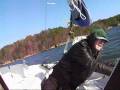 videos de Captain Jim tacking genoa, cracks tiller.