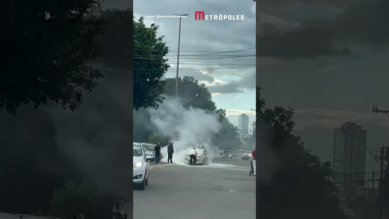 Pedestres usam extintor para apagar chamas de carro incendiado em Taguacenter