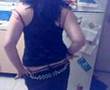 girl removes panties without removing pants