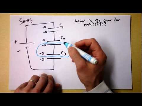 Capacitors - It's all about charge, voltage, and capacitance. In exactly the opposite way as resistors in series and parallel are all about voltage, current, and resistan...