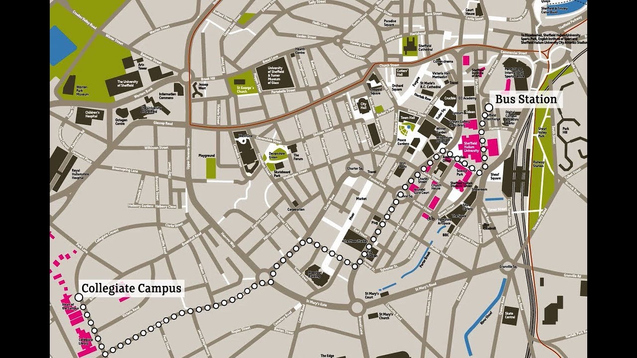 Walking route from bus station to Collegiate Campus