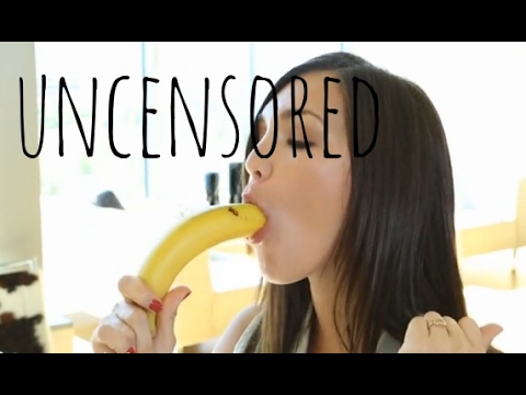 Naked girls sucking bananas