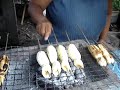 Barbeque Banana and chicken intestines Barbeque Banana and chicken intestines