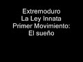 extremoduro - la ley innata - primer movimiento el sue�o

no hay nada en el espejo
y persigo mis reflejos
igual que en los sue�os.
de andar desorientado
voy cayendo en picado;
es igual que un mal sue�o.
la vida es roja si te vas
y me derrota igual
que en los sue�os,
y olvido y ya no s� qu� hacer,
no dejo de correr,
como en sue�os.
te estaba dando un beso
y mis labios no eran esos,
igual que un mal sue�o.
la gente est� que trina
y la letra se me olvida;
es igual que en mi sue�o.
la vida es roja si te vas
y me derrota igual
que en los sue�os,
y olvido y ya no s� qu� hacer,
no dejo de correr,
como en sue�os.

si no te vuelvo a ver,
no quiero despertar;
la realidad no me abandona.
busco un mundo mejor
y escarbo en un caj�n
por si aparece entre mis cosas.

buscando mi destino,
viviendo en diferido
sin ser, ni o�r, ni dar.
y a cobro revertido
quisiera hablar contigo,
y as� sintonizar.

no hay d�a que me levante
y no haya muertos delante,
es peor que un mal sue�o.
hoy han dicho en la tele
que han muerto tres mujeres
y que han sido ellos;
que un hombre-bomba entr� en un bar
dispuesto a dialogar
con sus muertos;
que bombardean una ciudad
y algo ha salido mal.
por supuesto.
una bomba inteligente
ha matado al presidente;
pens� que era bueno.
y dicen por la tele
que han muerto m�s mujeres
y que han sido ellos.
la vida es roja si te vas
y me derrota igual
que en los sue�os,
y olvido y ya no s� qu� hacer,
no dejo de correr,
como en sue�os.

si no te vuelvo a ver,
no quiero despertar;
la realidad no me abandona.
busco un mundo mejor
y escarbo en un caj�n
por si aparece entre mis cosas.

buscando mi destino,
viviendo en diferido
sin ser, ni o�r, ni dar.
y a cobro revertido
quisiera hablar contigo,
y as� sintonizar.