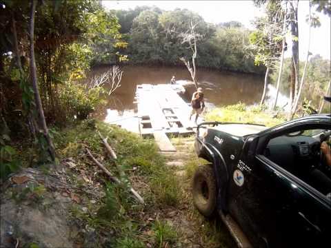 Berbice - Taking the Hilux on a pontoon down the Berbice River to a ranch in Kimbia, Guyana.