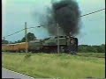 UP 844 is paced as it starts out from a stop in Pleasant Hill Missouri in 1990.