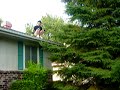 Casey jumping off the roof