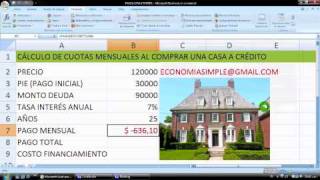Cálculo en EXCEL la cuota de la hipoteca de la casa
