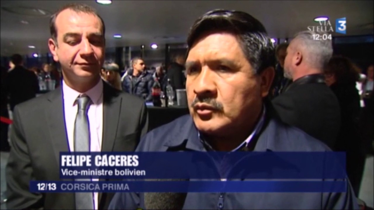 France 3 - VIN MARIANI en Coca de Bolive en Ajaccio con el Ministro de Bolivia Filipe Caseres