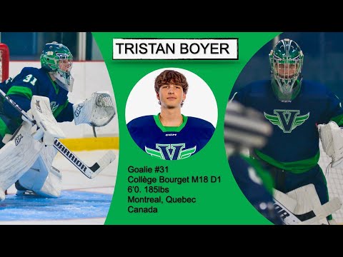 Tristan Boyer #31 Goalie, Voltigeurs College Bourget M18 D1, 09-27-2024 Game #1 OT