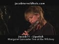 available as audiotrack by alejandro escuer, flute, alto flute on the 2cd+dvd-box 'shining city'
http://www.bastamusic.com 

more information also at:
http://www.jacobterveldhuis.com

lipstick for amplified flute/alto flute and boombox [1998] was written for eleonore
pameijer. the visual, repetitive aspect of these unfolding sculptures has been translated in musical echoes. the soundtrack is based on ready-made audio from american talk shows: desperate conversations about human relationships, and an interview with billie holiday, in which she recites the text of her favorite song 'don't explain', about a woman deceived by her lover: 'skip that lipstick - and i know you cheat -- and what love endures' a relation therapist with a heavy french accent says: 'you are jumping all those hoops', referring to the
chaotic life of the desperate talk show guests. lipstick has three movements: fast - slow - fast.