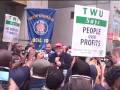 Michael Moore Rallies at New York Stock Exchange