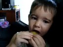 Funny faces eating a pickle