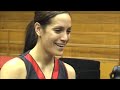 Dave Harrison catches up with Natalie Purcell after the Sirens win over the Boomers in overtime. 	