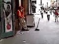 These lazy fucks are paid $10 an hour to supposedly clean the city downtown.  After watch them do nothing for over an hour, we started recording them with the camera phone.