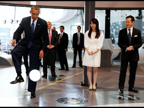 Barack Obama Gets A Kicking From Robot Soccer Ace In Japan