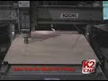 this is a k2 cnc router cutting wood for steel rule die. the cnc router cuts through .5 thick plywood. the cnc router uses a special tappered/straight bit to achieve .035 inch diameter cut throught. wow over 100 inch per minute with such a small diameter bit.