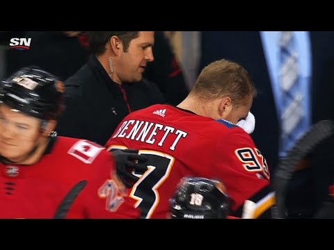 Video: Sam Bennett takes Frederik Andersen shot to face, leaves bleeding