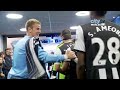 www.mcfc.co.uk http www.twitter.com A unique look behind the scenes at Manchester City v Newcastle in the Premier League on Saturday 19th November 2011. 0:06 - David Platt takes a tumble 1:00 - Kolo and Yaya greet Demba Ba 2:06 - Balotelli meets Davide Santon 4:44 - Man City chairman Khaldoon 6:00 - De Jong greets Ben Arfa 6:49 - Paul Lake celebrates City's opener 8:04 - Balotelli wink and smile