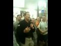 Arnold Schwarzenegger is visiting our troops in Irak and speaks to them