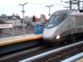 Two Amtrack Acelas and one Metro North at Stamford Station
