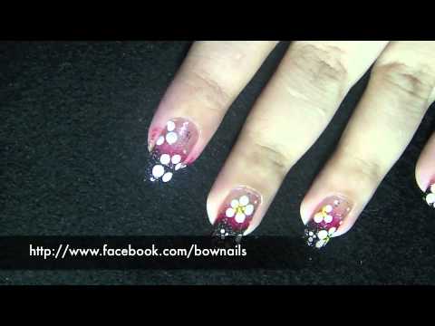 การเพ้นท์เล็บ - BowNails นำเสนอการทำเล็บแบบง่ายๆ สำหรับสาวๆ ที่อยากทำเล็บเอง คลิปที่ 2 ลายดอกไม้บนพื้นแดงดำ...