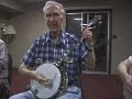 jim robinson (88) jams with henry fries, emmett stephenson, john stephenson, glen parks and an unidientified player at banjo international rally in eureka springs, 2001