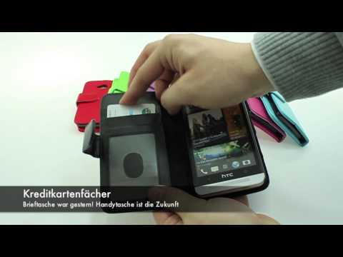 Handytasche: HTC One M7 Leder Tasche mit Standfunktion