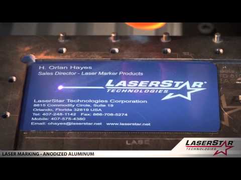 <h3>Laser Marking - Anodized Aluminum</h3>Laser Marking a business card made of anodized aluminum. Laser Marking a QR Code, 2D Matrix, 80mm Precision Scale as well as business card information. This marking was created with a 20 Watt FiberStar Laser Marking System by LaserStar Technologies.<br><br>