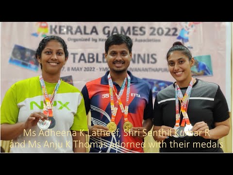 Shri Senthil Kumar R, Ms Anju K Thomas and Ms Adheena K Latheef - Winners in Kerala Games 2022 organised by the Kerala Olympic Association