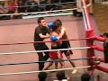 第６７回全日本学生キックボクシング選手権大会フェザー級チャンピオン決定戦　3Ｒ目赤コーナー國學院大學３年　小山泰明青コーナー創価大学３年　小田哲也