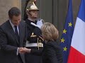 us secretary of state hillary clinton arrived in paris on friday for talks with french president nicolas sarkozy on european security, after france rejoined nato's military command last year. duration: 00:52