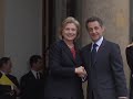 us secretary of state hillary clinton arrived in paris on friday for talks with french president nicolas sarkozy on european security, after france rejoined nato's military command last year. duration: 00:52