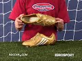 A golden boot for the player with the golden touch, David Beckham. This golden version of adidas' Predator PowerSwerve was created in honor of Beckham's 100th cap earlier this year. As seen on the superstar himself during that auspicious game, you can now sport this metallic gold version of the Predators! In addition to honoring Beckham's achievement and creating an eye-catching look, the metallic gold microfiber upper is designed for the ultimate in ball control with adidas' Predator® technology and extreme asymmetrical lacing. The revolutionary PowerPulse technology in the midsole creates incredible shooting power and flexibility, while adiPRENE inserts offer cushioning. It truly is the ultimate boot created for the ultimate player.Created in honor of Beckham's 100th cap. The world's premier boot with cushioning Predator® and flexible PowerPulse.