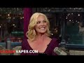 www.canadavapes.com katherine higl appears on david letterman and discusses the electronic cigarette, and how it has helped her stop smoking. katherine started smoking at the age of 25. she had tried all of the traditional methods to quit smoking, including chatax, patches and gums. she proceeds to pull out her electronic cigarette, and explains how it works. she explains she vapes liquid nicotine that is vaporied by the atomizer. david letterman then takes a few puffs of the e-cigarette. he blows some smoke rings, and states 